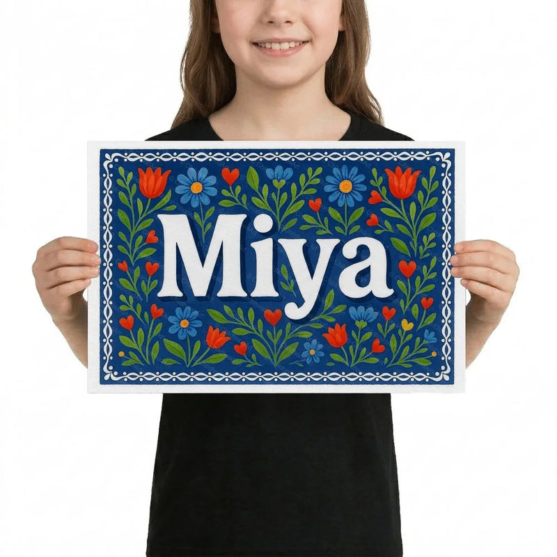 Miya Name Art - Floral Farmhouse personalized wall print for kids