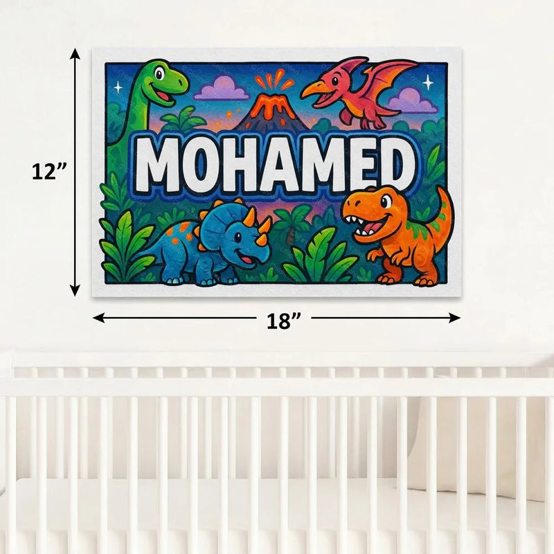Mohamed Name Art - Dinosaur Adventure personalized wall print for kids