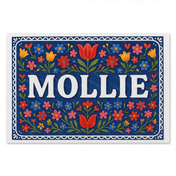Personalized Mollie name art print in the Floral farmhouse style