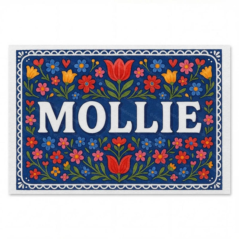 Mollie Name Art - Floral Farmhouse personalized wall print for kids