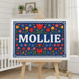 Mollie Name Art - Floral Farmhouse personalized wall print for kids
