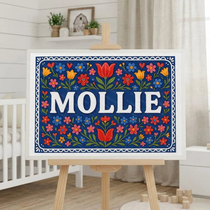 Mollie Name Art - Floral Farmhouse personalized wall print for kids