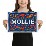 Mollie Name Art - Floral Farmhouse personalized wall print for kids