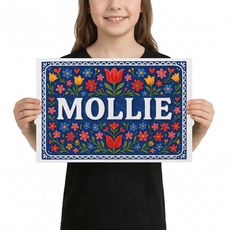 Mollie Name Art - Floral Farmhouse personalized wall print for kids