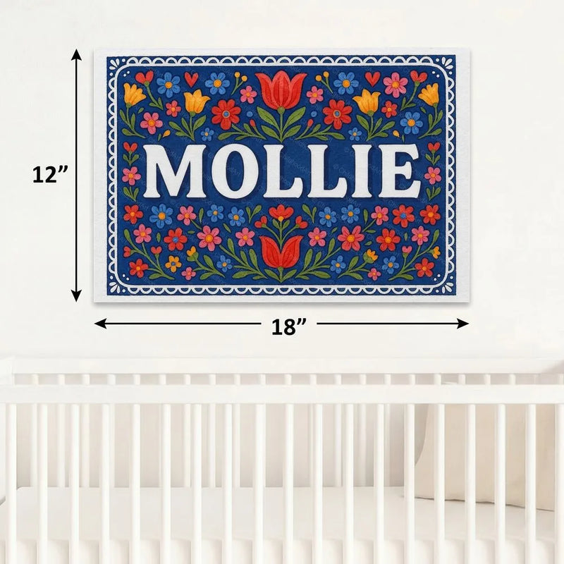 Mollie Name Art - Floral Farmhouse personalized wall print for kids