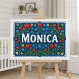 Monica Name Art - Floral Farmhouse personalized wall print for kids