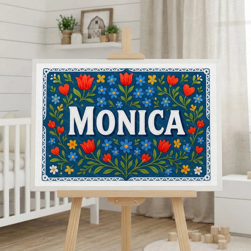 Monica Name Art - Floral Farmhouse personalized wall print for kids