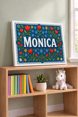 Monica Name Art - Floral Farmhouse personalized wall print for kids