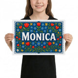 Monica Name Art - Floral Farmhouse personalized wall print for kids