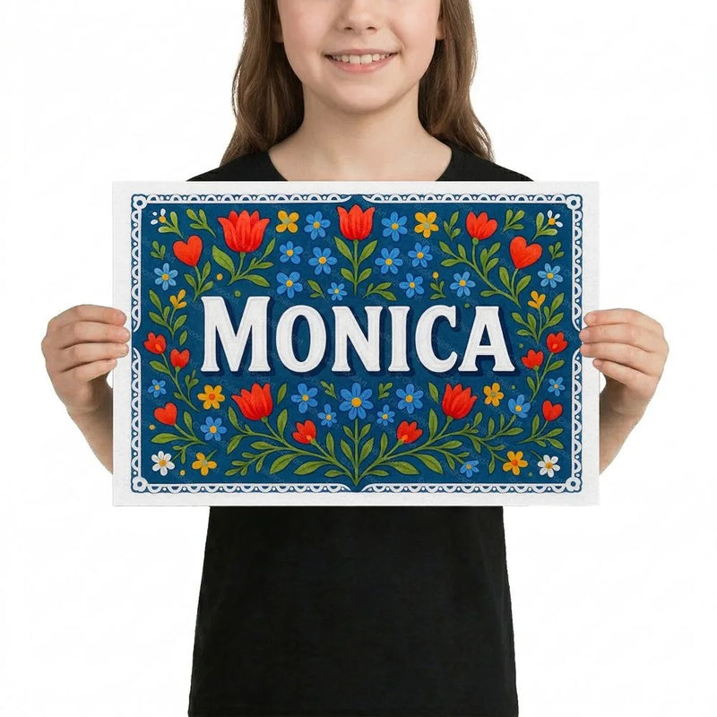 Monica Name Art - Floral Farmhouse personalized wall print for kids