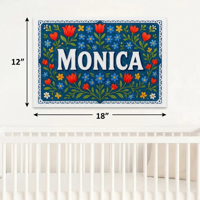 Monica Name Art - Floral Farmhouse personalized wall print for kids
