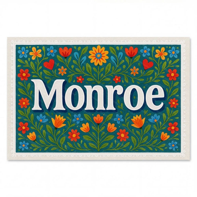 Monroe Name Art - Floral Farmhouse personalized wall print for kids