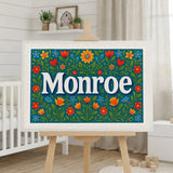 Monroe Name Art - Floral Farmhouse personalized wall print for kids