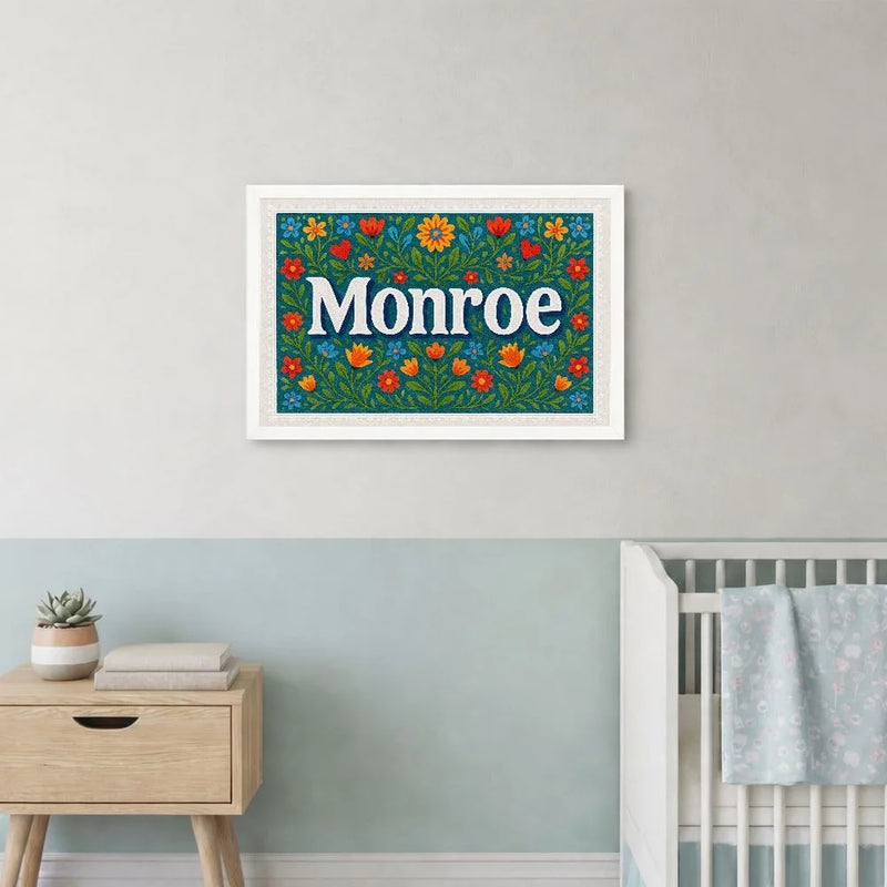 Monroe Name Art - Floral Farmhouse personalized wall print for kids