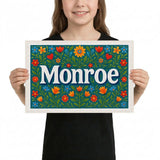 Monroe Name Art - Floral Farmhouse personalized wall print for kids
