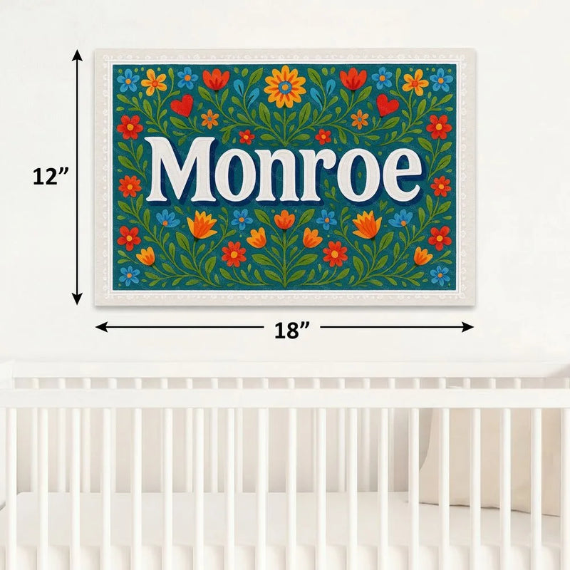 Monroe Name Art - Floral Farmhouse personalized wall print for kids