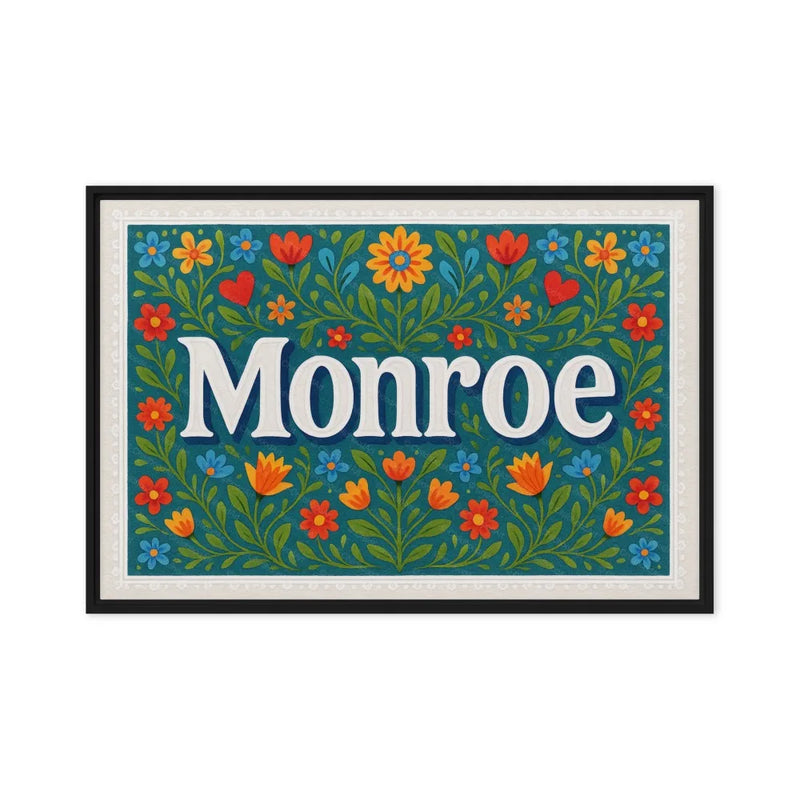 Monroe Name Art - Floral Farmhouse personalized wall print for kids