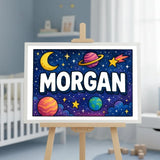 Morgan Name Art - Space Explorers personalized wall print for kids