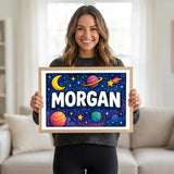 Morgan Name Art - Space Explorers personalized wall print for kids