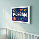 Morgan Name Art - Space Explorers personalized wall print for kids
