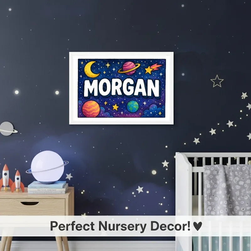 Morgan Name Art - Space Explorers personalized wall print for kids