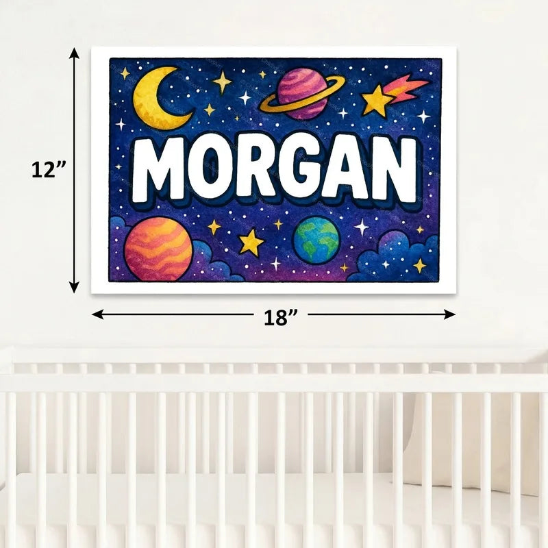 Morgan Name Art - Space Explorers personalized wall print for kids