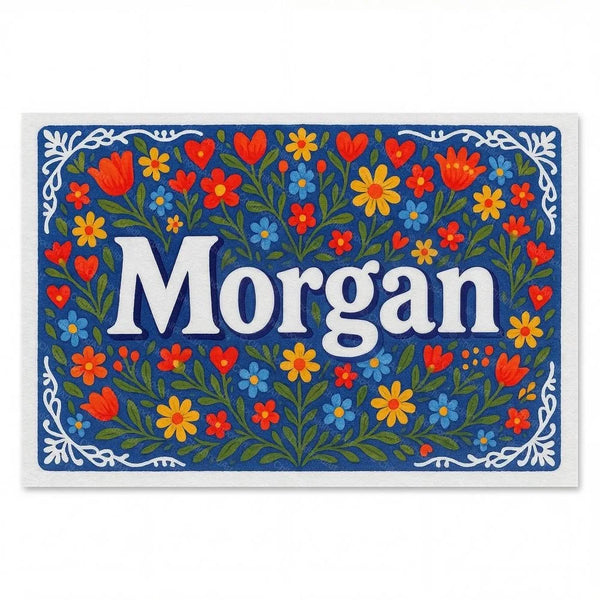 Morgan Name Art - Floral Farmhouse Personalized Wall Art