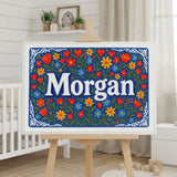 Morgan Name Art - Floral Farmhouse personalized wall print for kids