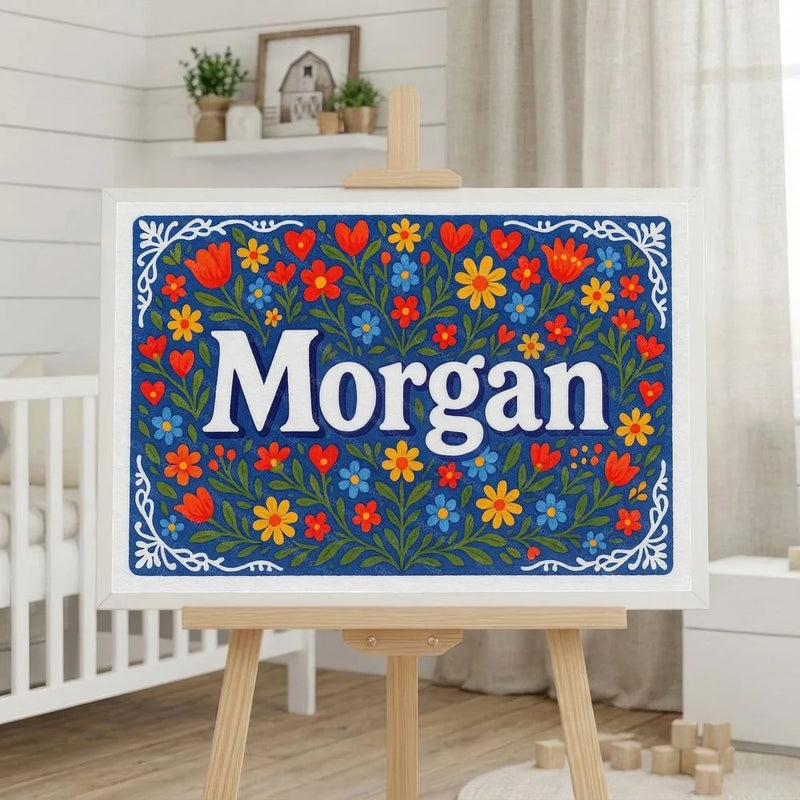 Morgan Name Art - Floral Farmhouse personalized wall print for kids