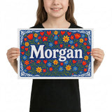 Morgan Name Art - Floral Farmhouse personalized wall print for kids