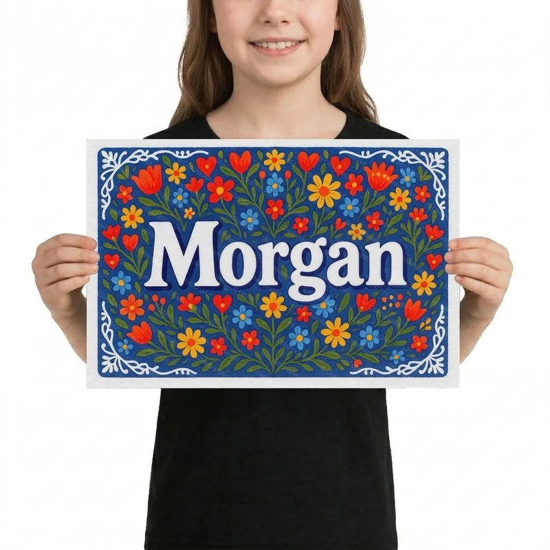 Morgan Name Art - Floral Farmhouse personalized wall print for kids