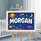 Morgan Name Art - Space Explorers personalized wall print for kids