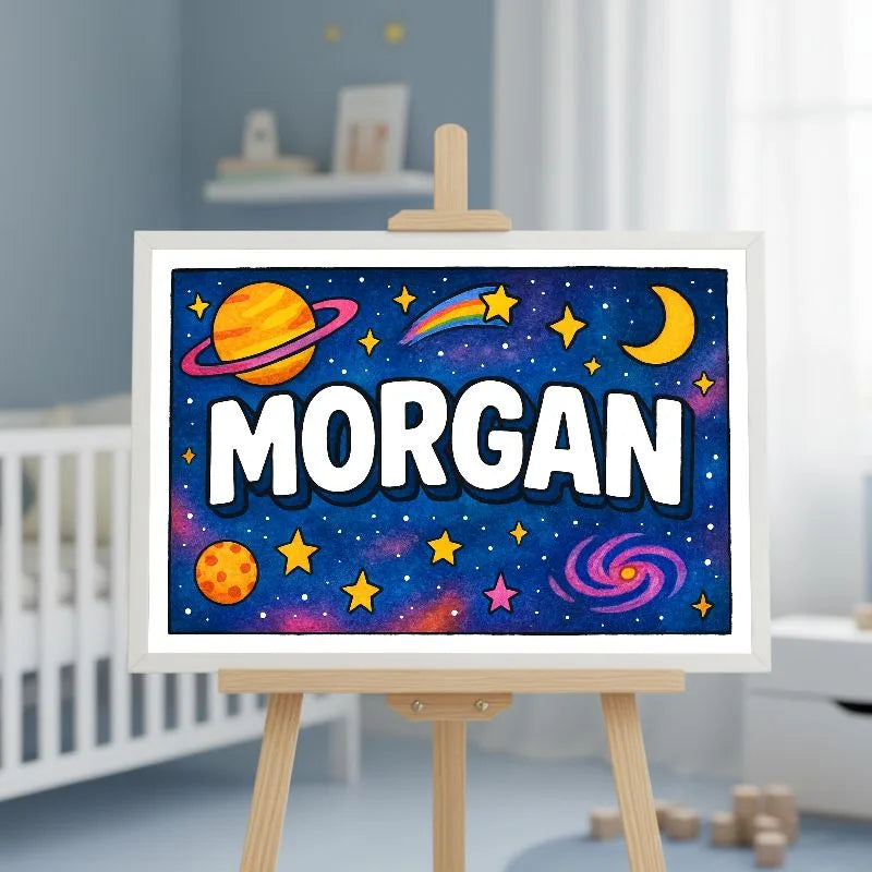 Morgan Name Art - Space Explorers personalized wall print for kids