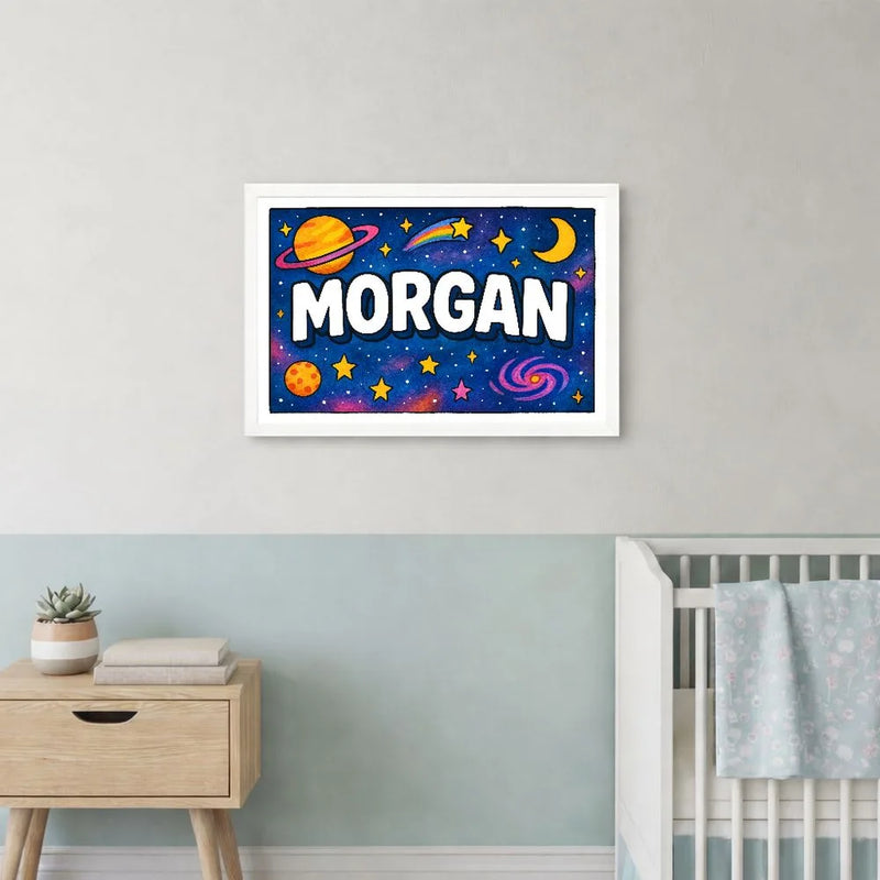 Morgan Name Art - Space Explorers personalized wall print for kids