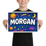 Morgan Name Art - Space Explorers personalized wall print for kids