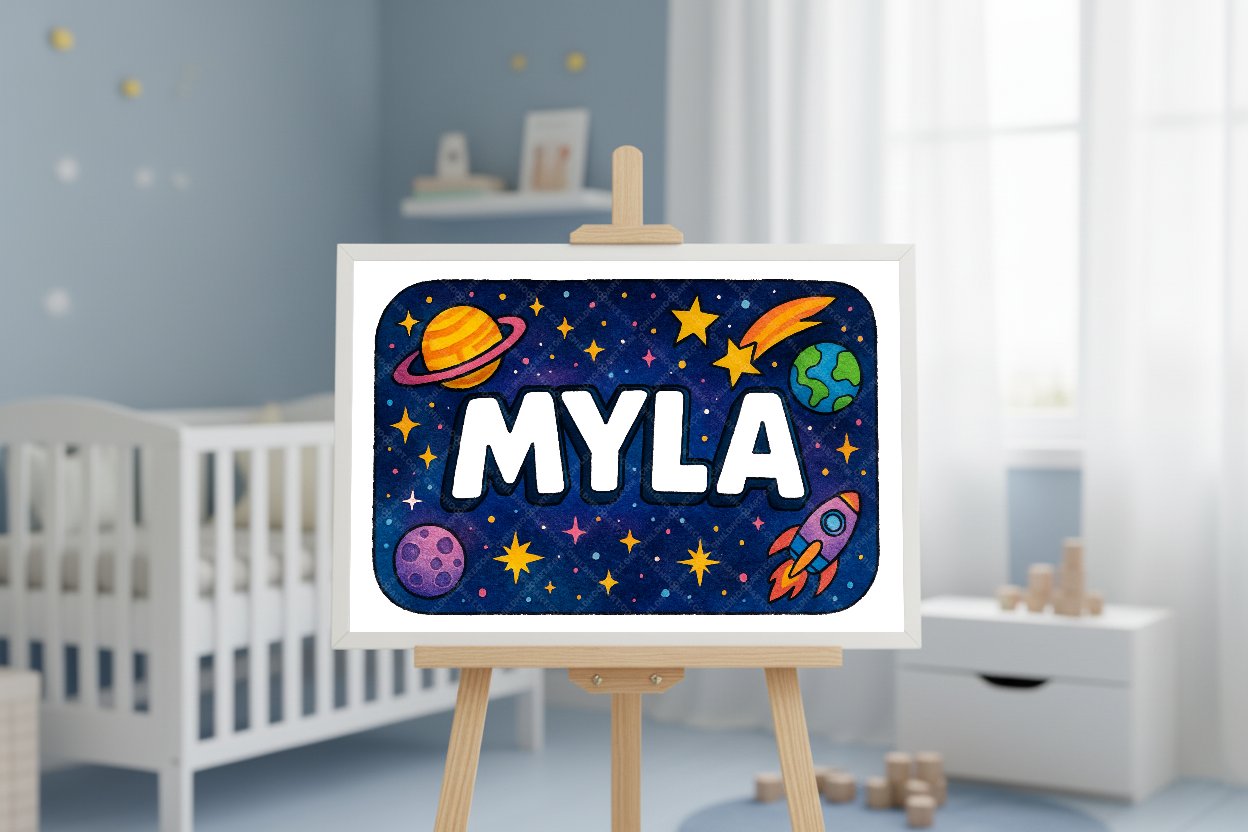 Personalized space name art for Myla