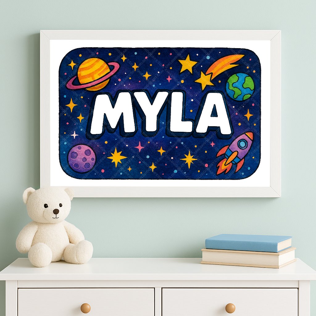 Personalized space name art for Myla