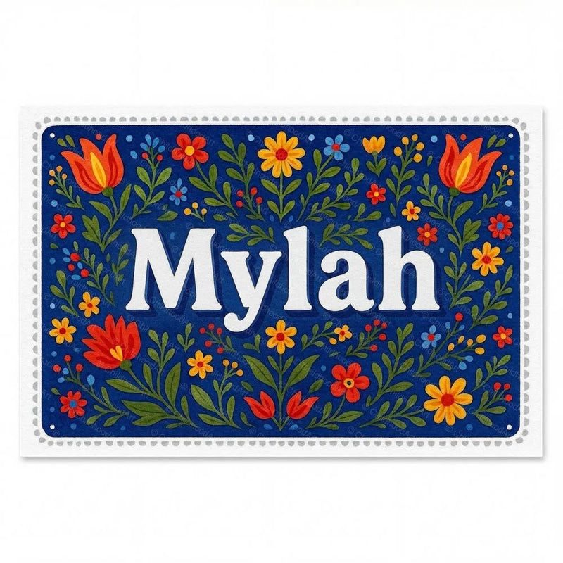 Mylah Name Art - Floral Farmhouse personalized wall print for kids
