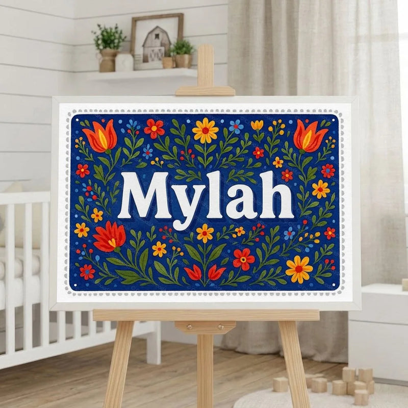 Mylah Name Art - Floral Farmhouse personalized wall print for kids