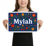 Mylah Name Art - Floral Farmhouse personalized wall print for kids