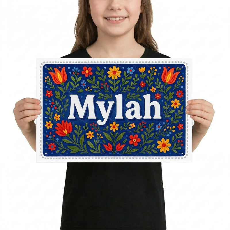 Mylah Name Art - Floral Farmhouse personalized wall print for kids