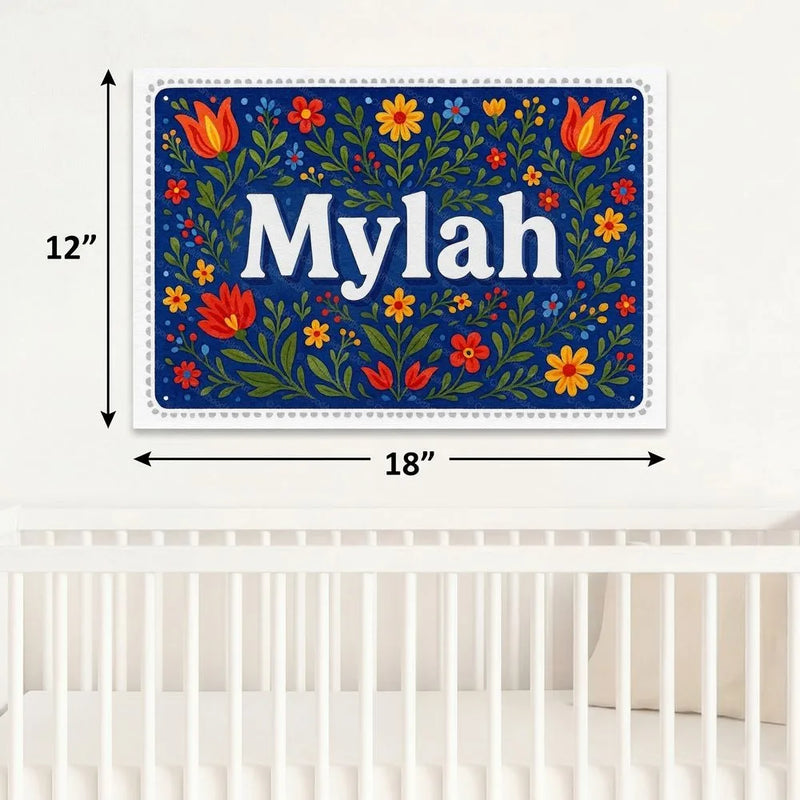 Mylah Name Art - Floral Farmhouse personalized wall print for kids