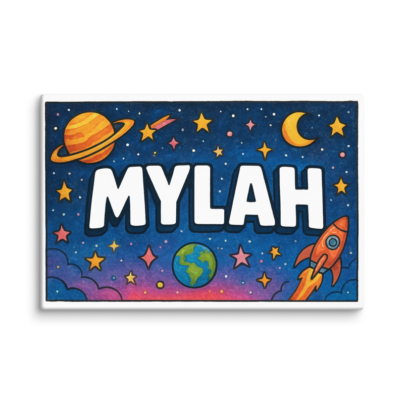 Mylah Name Art - Space Explorers personalized wall print for kids
