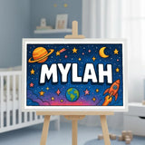 Mylah Name Art - Space Explorers personalized wall print for kids
