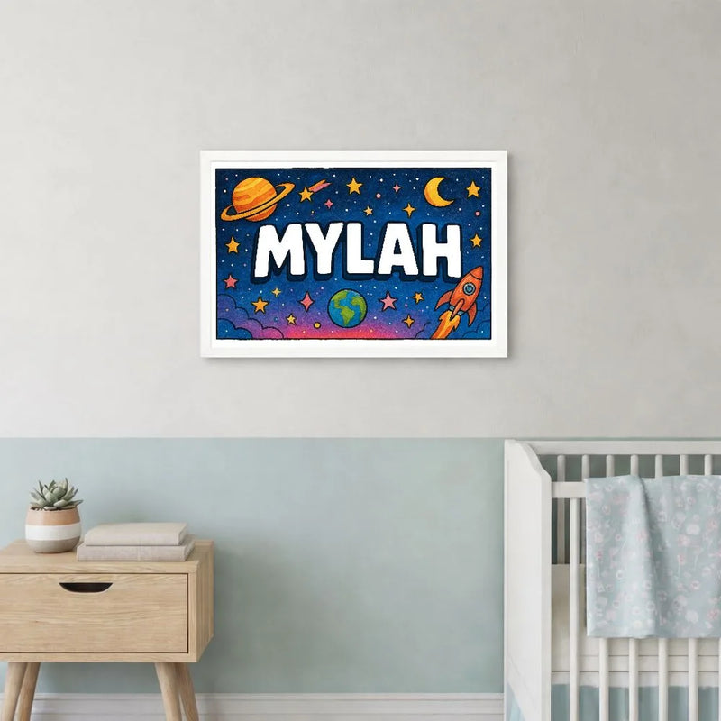 Mylah Name Art - Space Explorers personalized wall print for kids