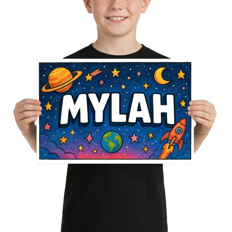 Mylah Name Art - Space Explorers personalized wall print for kids
