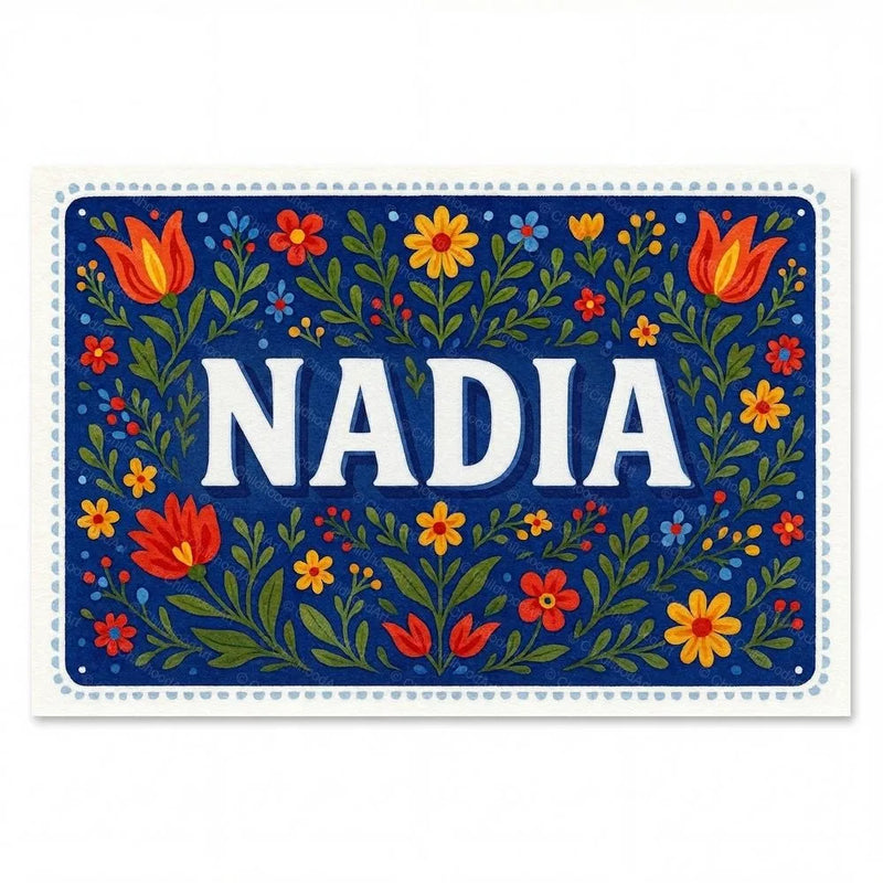 Nadia Name Art - Floral Farmhouse personalized wall print for kids