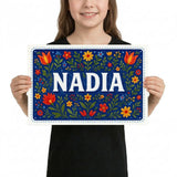 Nadia Name Art - Floral Farmhouse personalized wall print for kids