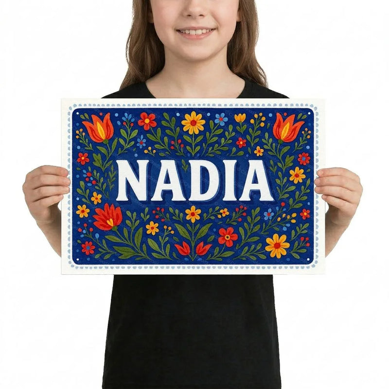 Nadia Name Art - Floral Farmhouse personalized wall print for kids