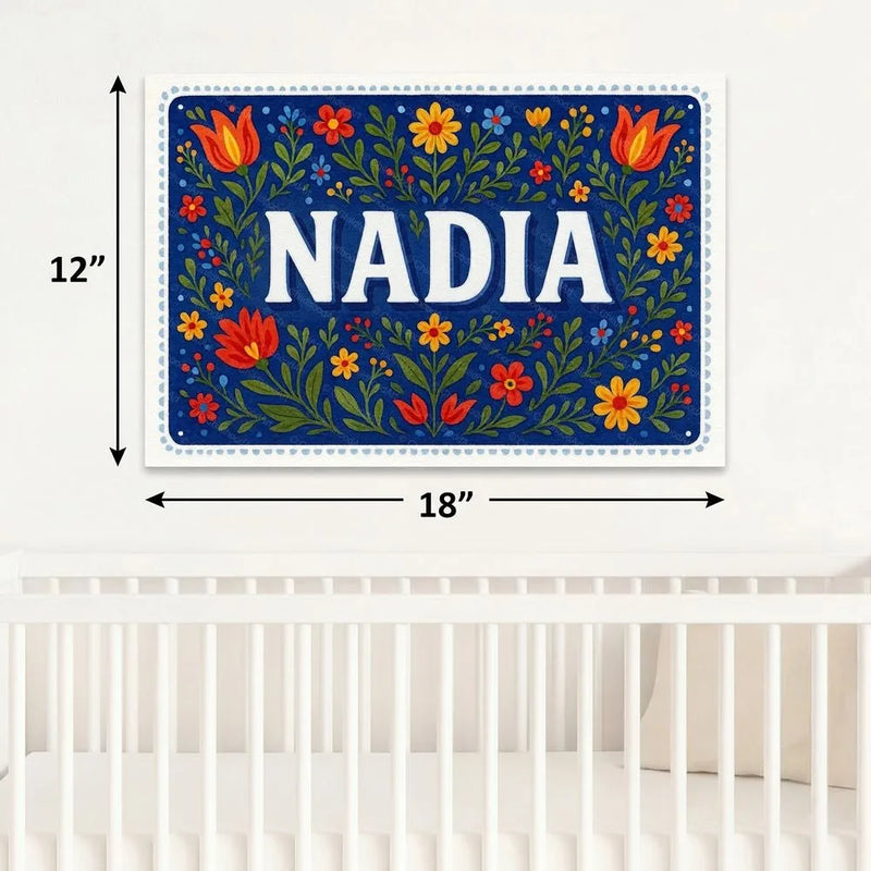 Nadia Name Art - Floral Farmhouse personalized wall print for kids